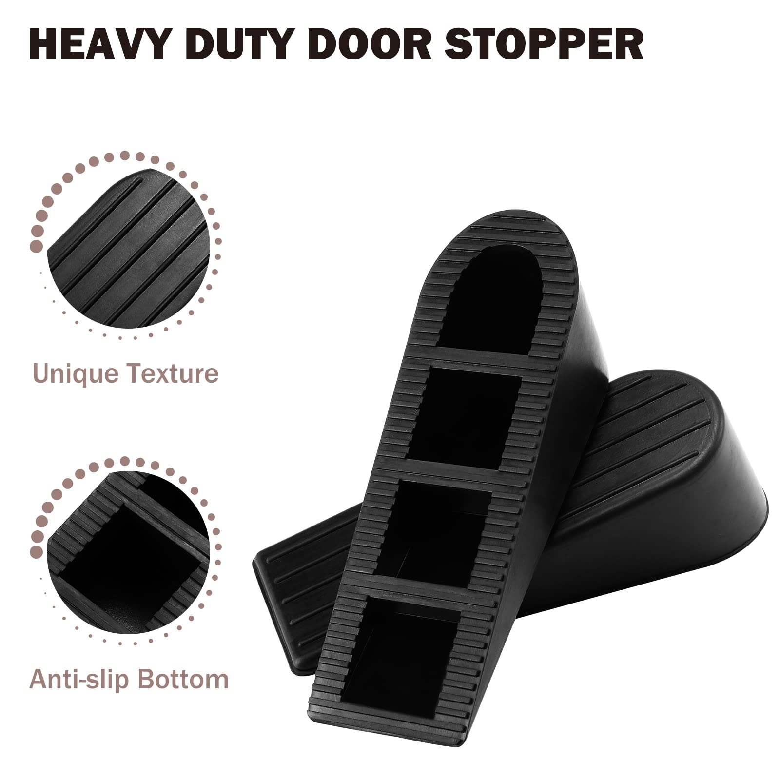 KAKICLAY 2 Pack Large Rubber Door Stopper for Bottom of Door, Heavy Duty Big Door Stop Wedge Height up to 1.9 Inches Doorstop for Commercial & Home Floor