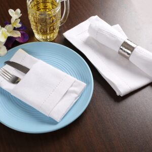 Palisa Cloth Dinner Napkins with Hemstitched Detailing & Mitered Corners Set of 4 (18x18 Inches) White - Cotton Reusable Dinner Napkins - Perfect for Weddings & Everyday Use