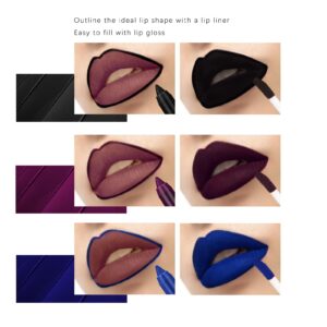 NewBang 3Pcs Dark Black Blue Purple Lipstick and Lipliner,Matte Liquid Lipstick Set,Black Lip Stain Lip Gloss and Lip Liner Waterproof Longlasting Lip Halloween Christmas Makeup