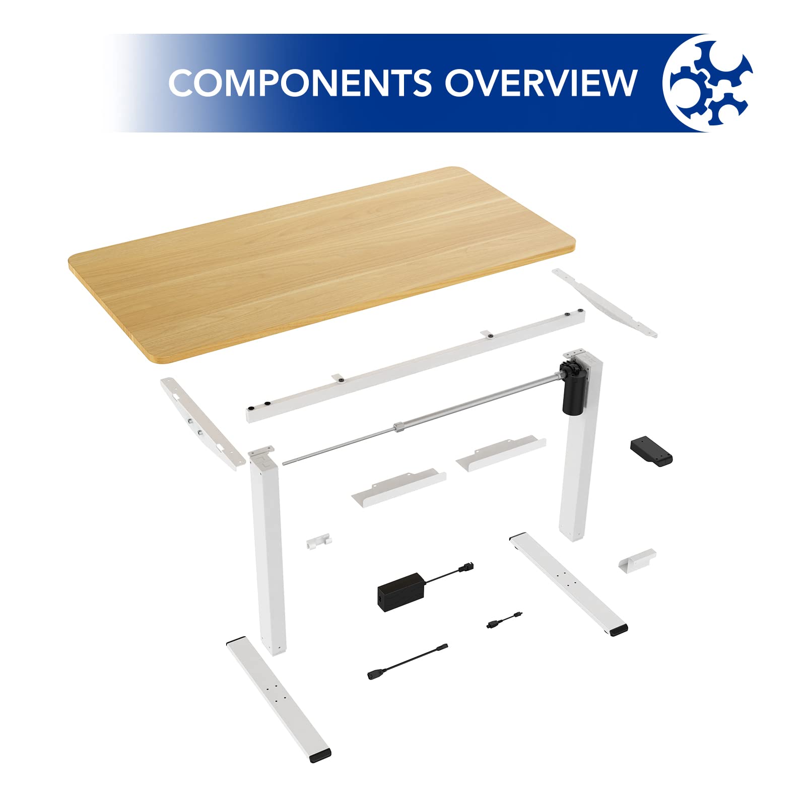 SANODESK Electric Standing Desk 48 x 30 Inches, Height Adjustable Stand Up Desk w/2-Button Controller, Ergonomic Computer Desk for Home Office, White Frame + Natural Tabletop