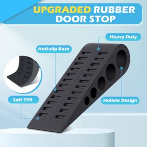 Rubber Door Stoppers for Bottom of Door - 4 Pack Door Stop Wedge with Holder Heavy Duty Doorstop for Home Office Dorm Classroom Garage Stackable on Multi Floor Carpet Concrete Tile Linoleum & Wood