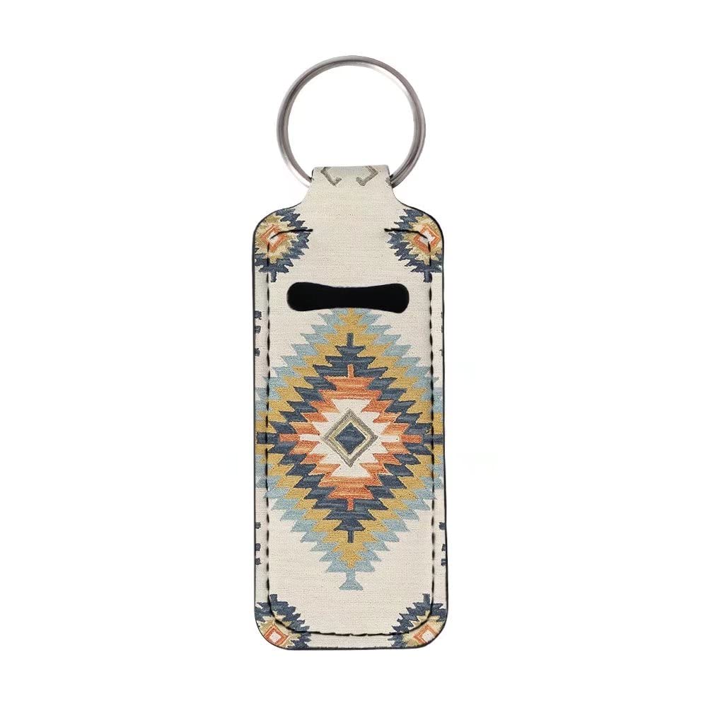 FKELYI Western Aztec Tribal Chapstick Keychain Holder Portable Lipstick Sleeve Pouch Lip Gloss Tube Holder