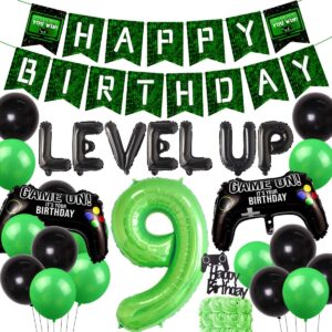 video game 9th birthday party decoration for boys game on gaming theme party supplies game controller level up 9 balloon happy birthday banner cake topper