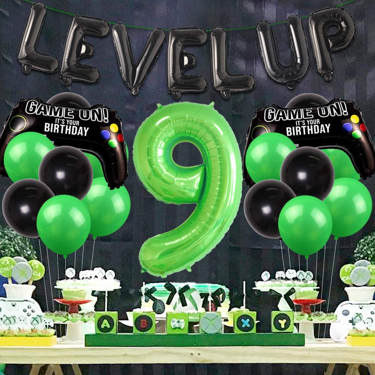 Video Game 9th Birthday Party Decoration for Boys Game on Gaming Theme Party Supplies Game Controller Level Up 9 Balloon Happy Birthday Banner Cake Topper