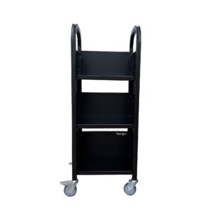 Workington Single Bank Rolling Book Truck Book Cart with 3 Flat Shelves, Library Book Cart with Swivel Lockable Casters 3000 Black