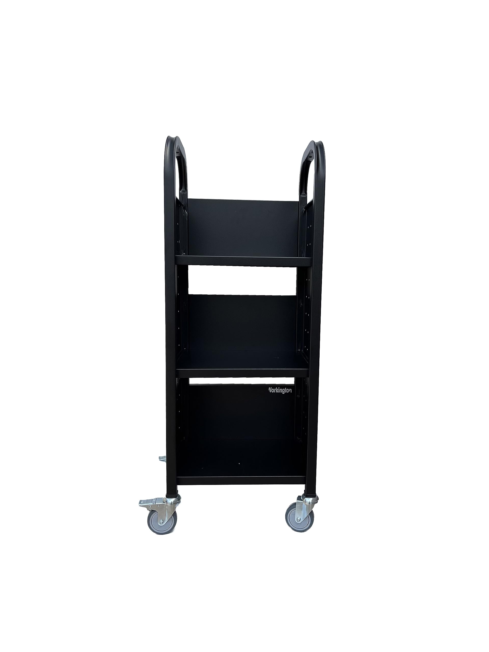 Workington Single Bank Rolling Book Truck Book Cart with 3 Flat Shelves, Library Book Cart with Swivel Lockable Casters 3000 Black