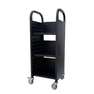 Workington Single Bank Rolling Book Truck Book Cart with 3 Flat Shelves, Library Book Cart with Swivel Lockable Casters 3000 Black