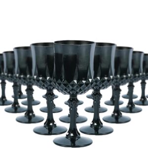 fun express bulk black patterned plastic wine glasses, 48 pieces, wedding, reception, grand event party supplies