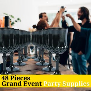 Fun Express Bulk Black Patterned Plastic Wine Glasses, 48 Pieces, Wedding, Reception, Grand Event Party Supplies