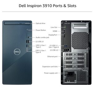 Dell Inspiron 3910 Desktop Computer - 12th Gen Intel Core i7-12700 8-Core up to 4.90 GHz Processor, 32GB RAM, 512GB NVMe SSD + 1TB HDD, Intel UHD Graphics 730, DVD Burner, Windows 11 Home, Mist Blue