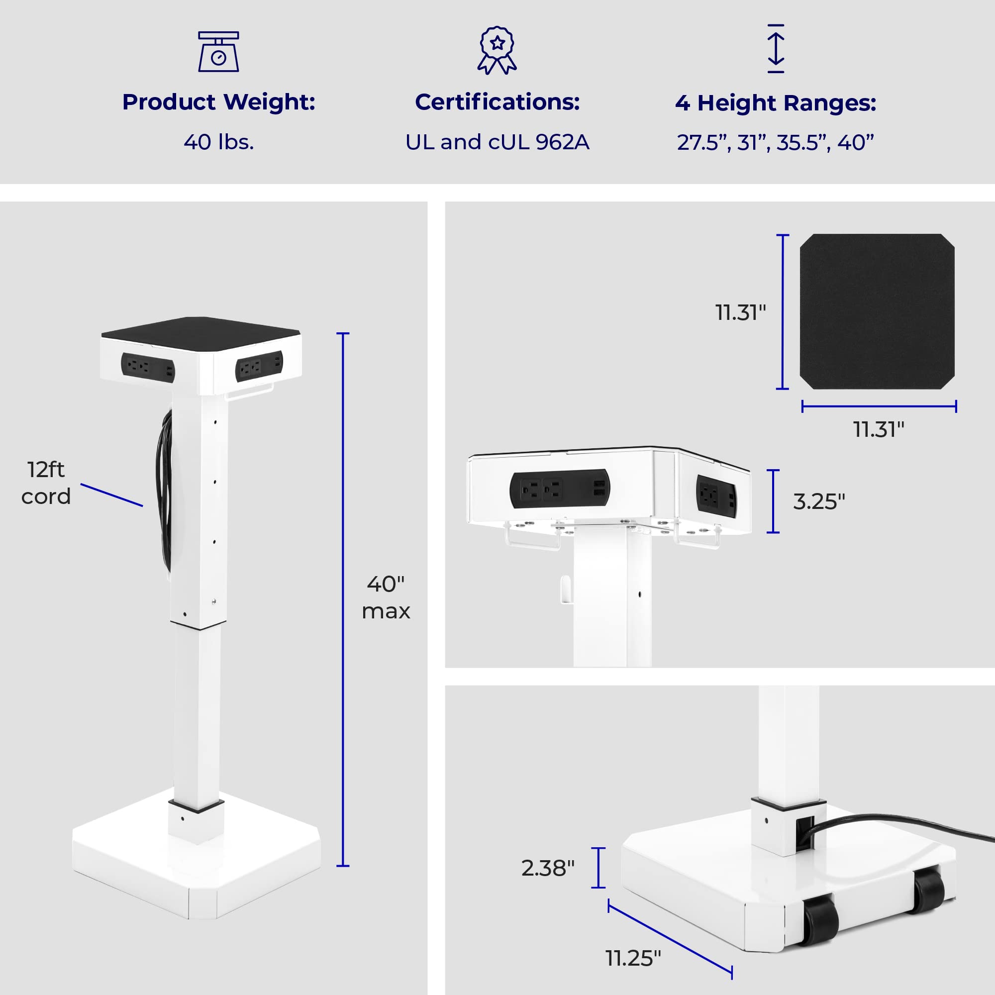 Stand Steady PowerPro Rolling Charging Station - Charging Tower with 8 USB Ports & 8 AC Outlets, Portable Power for Multiple Devices | Ideal for Schools, Businesses, Events