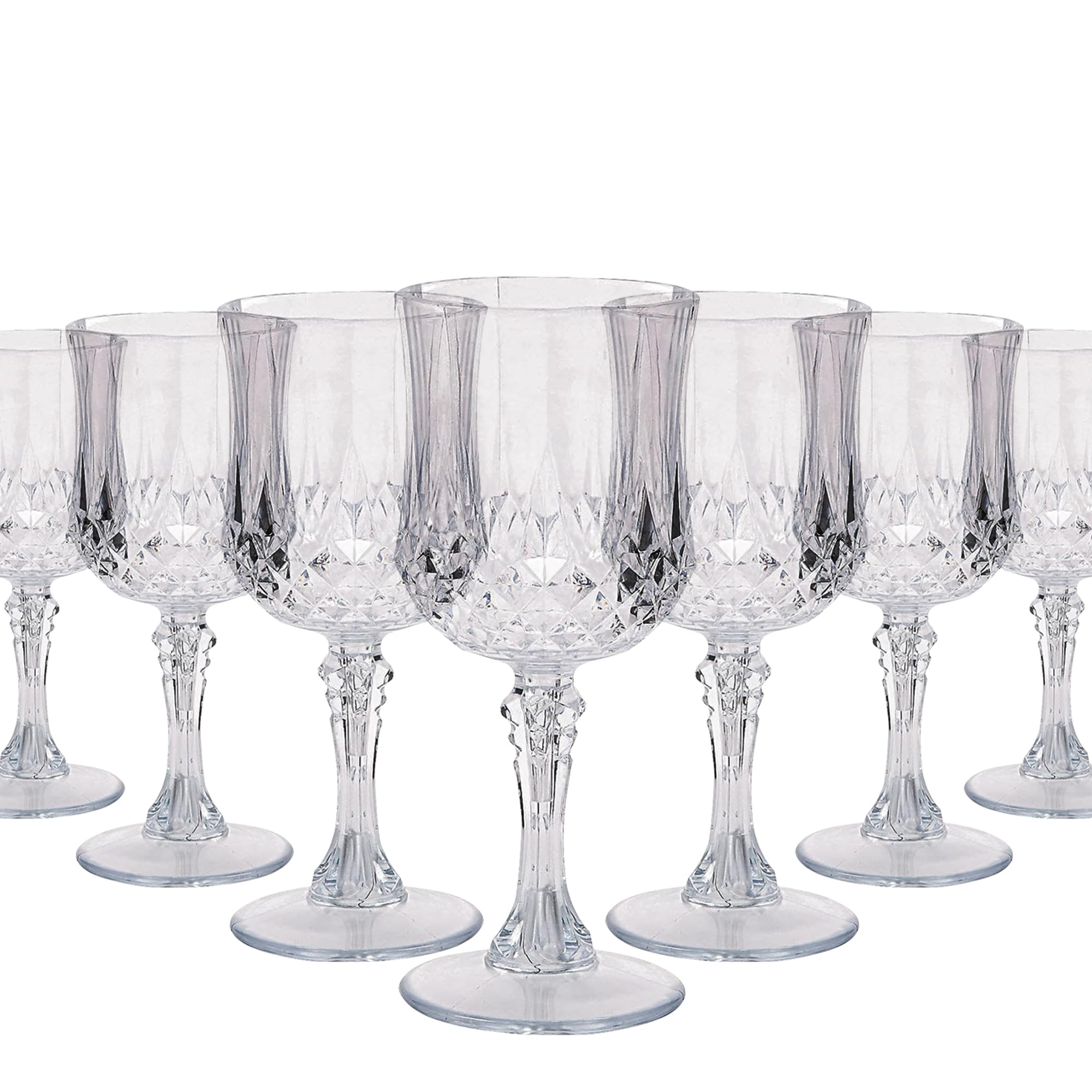 Fun Express Bulk Clear Plastic Patterned Wine Glasses, 48 Pieces, Wedding, Reception, Grand Event Party Supplies