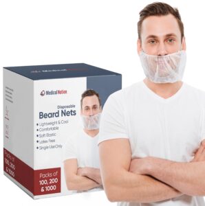 medical nation case of 1000 disposable beard nets for men - full coverage beard covers, breathable beard guards food service, cooking, cleaning, construction & more | 1000 pack, white 18" beard net