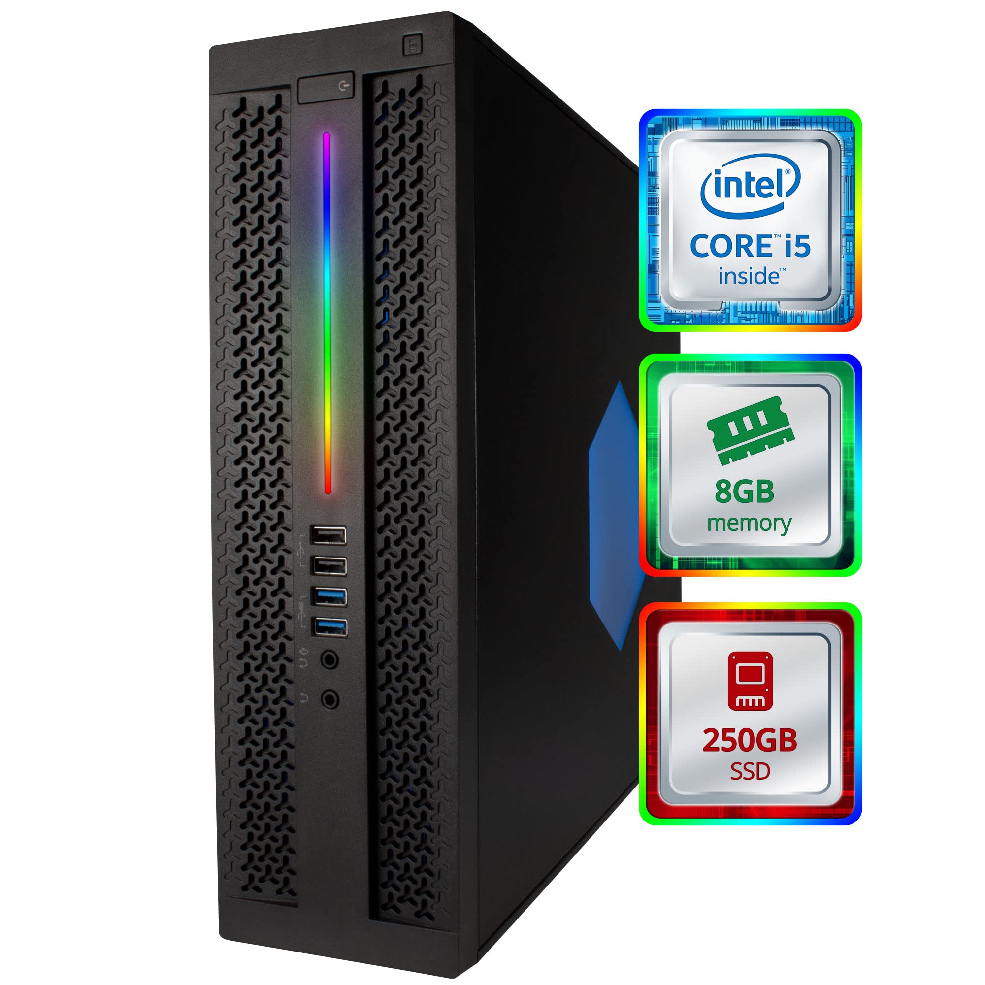 HP EliteDesk 800 G2 Small RGB Desktop Computer (SFF) | Quad Core Intel i5 (3.6Ghz Turbo) | 8GB DDR3 RAM | 250GB SSD Solid State | WiFi-5G + Bluetooth | Windows 10 Pro | Home or Office PC (Renewed)