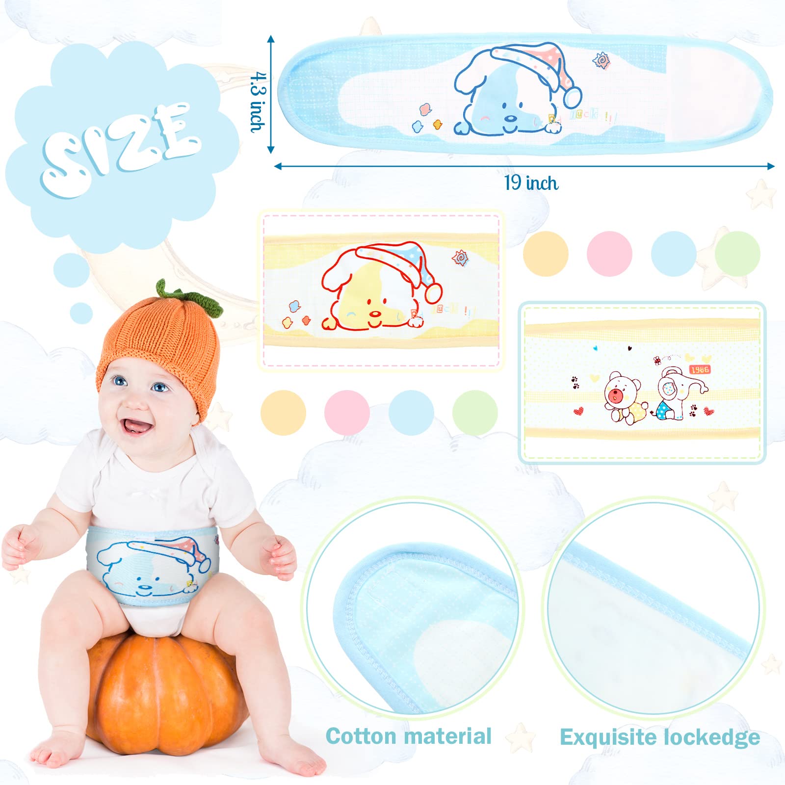 16 Pcs Cartoon Infant Umbilical Cord Cotton Baby Belly Band Soft Newborn Navel Belt for 0-12 Months Toddlers, 2 Styles