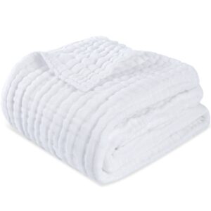 hardnok white muslin swaddle blanket 6 layer super soft receiving blanket, breathable baby muslin blanket for boys girls as shower gift (1, white 40x40)