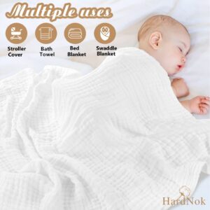 HardNok White Muslin Swaddle Blanket 6 Layer Super Soft Receiving Blanket, Breathable Baby Muslin Blanket for Boys Girls as Shower Gift (1, White 40x40)