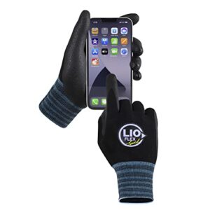 lio flex safety work gloves - 3 pairs, seamless knit work gloves with touch screen capability, firm grip, high dexterity & comfort fit work gloves for men & women, lightweight & thin (black, m)