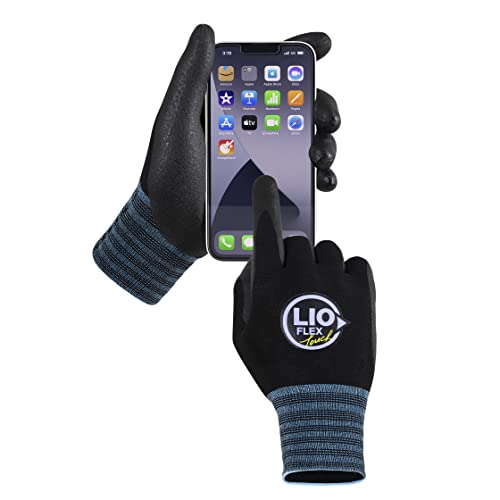 LIO FLEX Safety Work Gloves - 3 Pairs, Seamless Knit Work Gloves with Touch Screen Capability, Firm Grip, High Dexterity & Comfort Fit Work Gloves for Men & Women, Lightweight & Thin (Black, M)