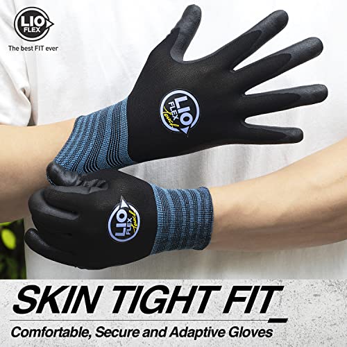 LIO FLEX Safety Work Gloves - 3 Pairs, Seamless Knit Work Gloves with Touch Screen Capability, Firm Grip, High Dexterity & Comfort Fit Work Gloves for Men & Women, Lightweight & Thin (Black, M)