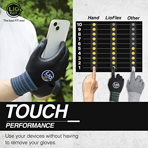 LIO FLEX Safety Work Gloves - 3 Pairs, Seamless Knit Work Gloves with Touch Screen Capability, Firm Grip, High Dexterity & Comfort Fit Work Gloves for Men & Women, Lightweight & Thin (Black, M)