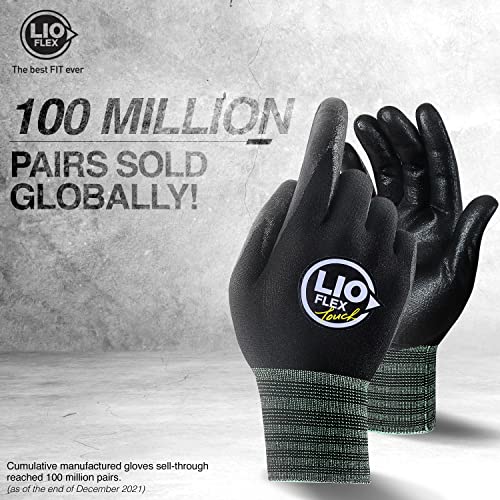 LIO FLEX Safety Work Gloves - 3 Pairs, Seamless Knit Work Gloves with Touch Screen Capability, Firm Grip, High Dexterity & Comfort Fit Work Gloves for Men & Women, Lightweight & Thin (Black, M)