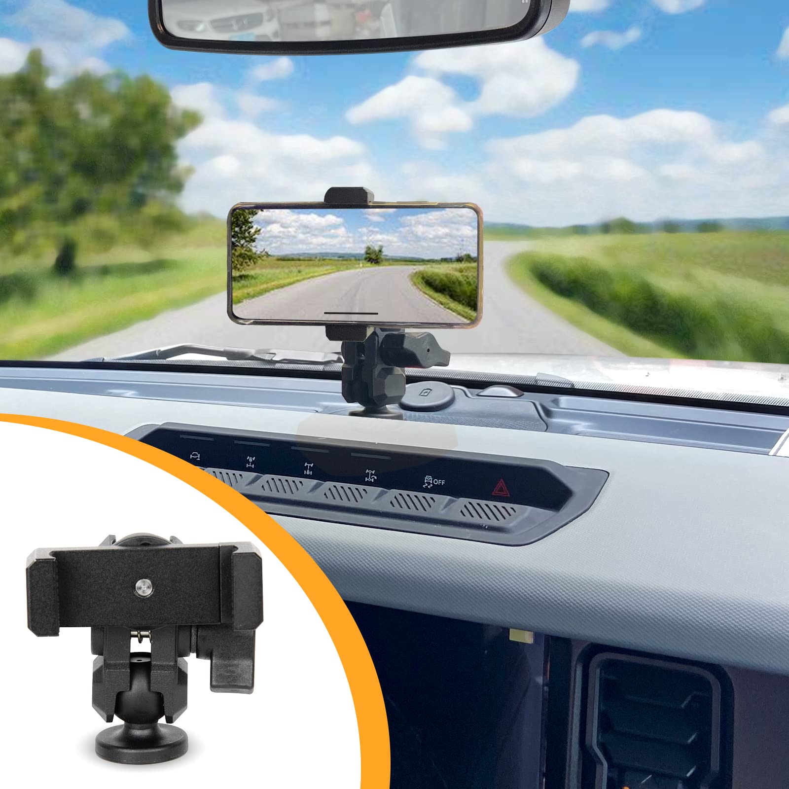 Maiker Dashboard Phone Holder Mount, Anti-Shake Stabilizer Custom Adjustable Cell Phone Holder for Ford Bronco Accessories 2021 2022