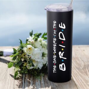 Bachelorette Gifts For Bride Bridal Shower Gift For Bride 20oz Black Skinny Wine Tumbler Bride To Be Gifts For Her Wedding Day Engagement Gifts For Bride From Friends Sisters Wine Cup With Lip Straw