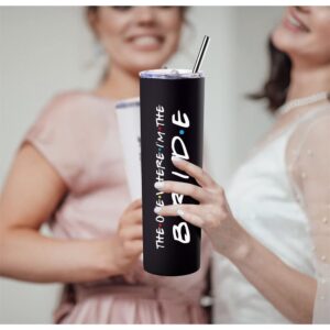 Bachelorette Gifts For Bride Bridal Shower Gift For Bride 20oz Black Skinny Wine Tumbler Bride To Be Gifts For Her Wedding Day Engagement Gifts For Bride From Friends Sisters Wine Cup With Lip Straw