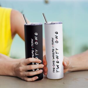 21st Birthday Gifts For Her 21st Birthday Decorations For Her 20 OZ White Skinny Wine Tumbler Turn 21 Travel Cup With Lid Straw Happy 21 Year Old Bday Presents For 2003 Born Women Girls Female