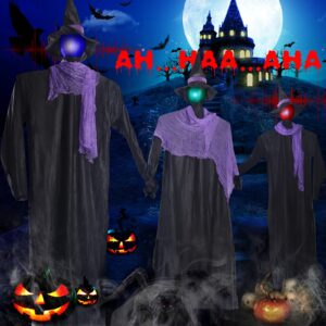 Halloween Decorations Outdoor, 3 Pack 6FT Holding Hands Halloween Witches with Stakes and Color Changing LED Lights, Scary Screaming Voice Control Witch for Outdoor Lawn Yard Home Party Decoration