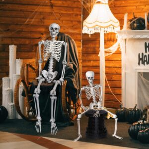 INHOTBY Halloween Skeleton Life Size,2 Pack - Adult (5.4ft) and Child (3ft) Full Size Posable Skeleton,Plastic Skeleton Halloween Decor,Scary Halloween Party Decorations Outdoor/Indoor