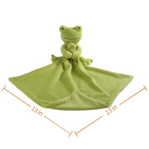 Apricot Lamb Stuffed Animals Security Blanket Green Frog Infant Nursery Character Blanket Luxury Snuggler Plush(Green Frog, 13 Inches)