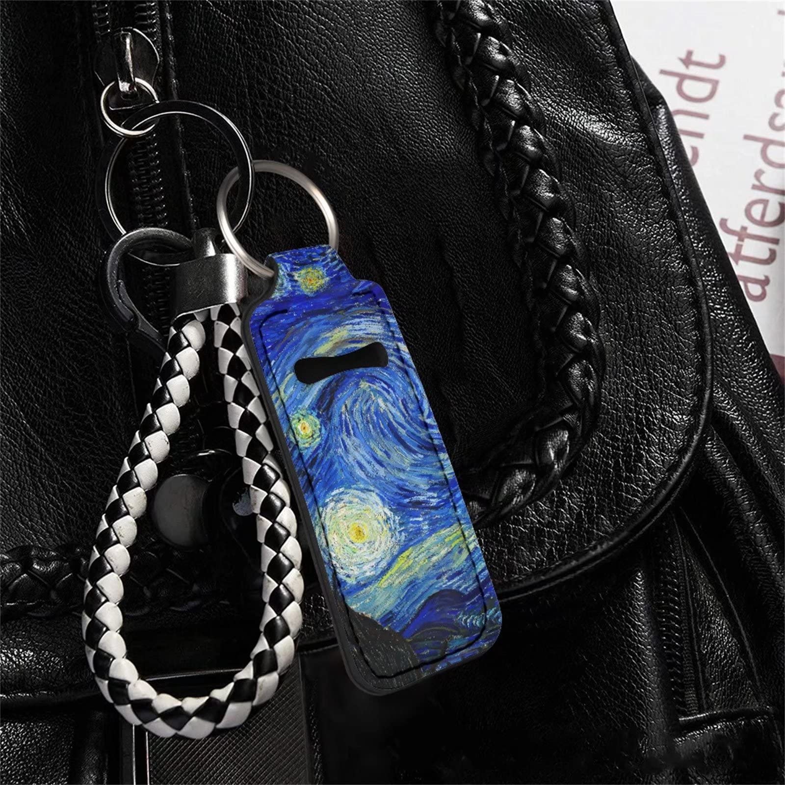 Xoenoiee Personalized Chapstick Holder Keychain Lip Gloss Lip Balm Holder Lipstick Carrier Lippy Clip Insulated Neoprene, 1 Pack, Van Gogh Starry Night Painting