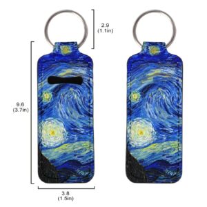 Xoenoiee Personalized Chapstick Holder Keychain Lip Gloss Lip Balm Holder Lipstick Carrier Lippy Clip Insulated Neoprene, 1 Pack, Van Gogh Starry Night Painting