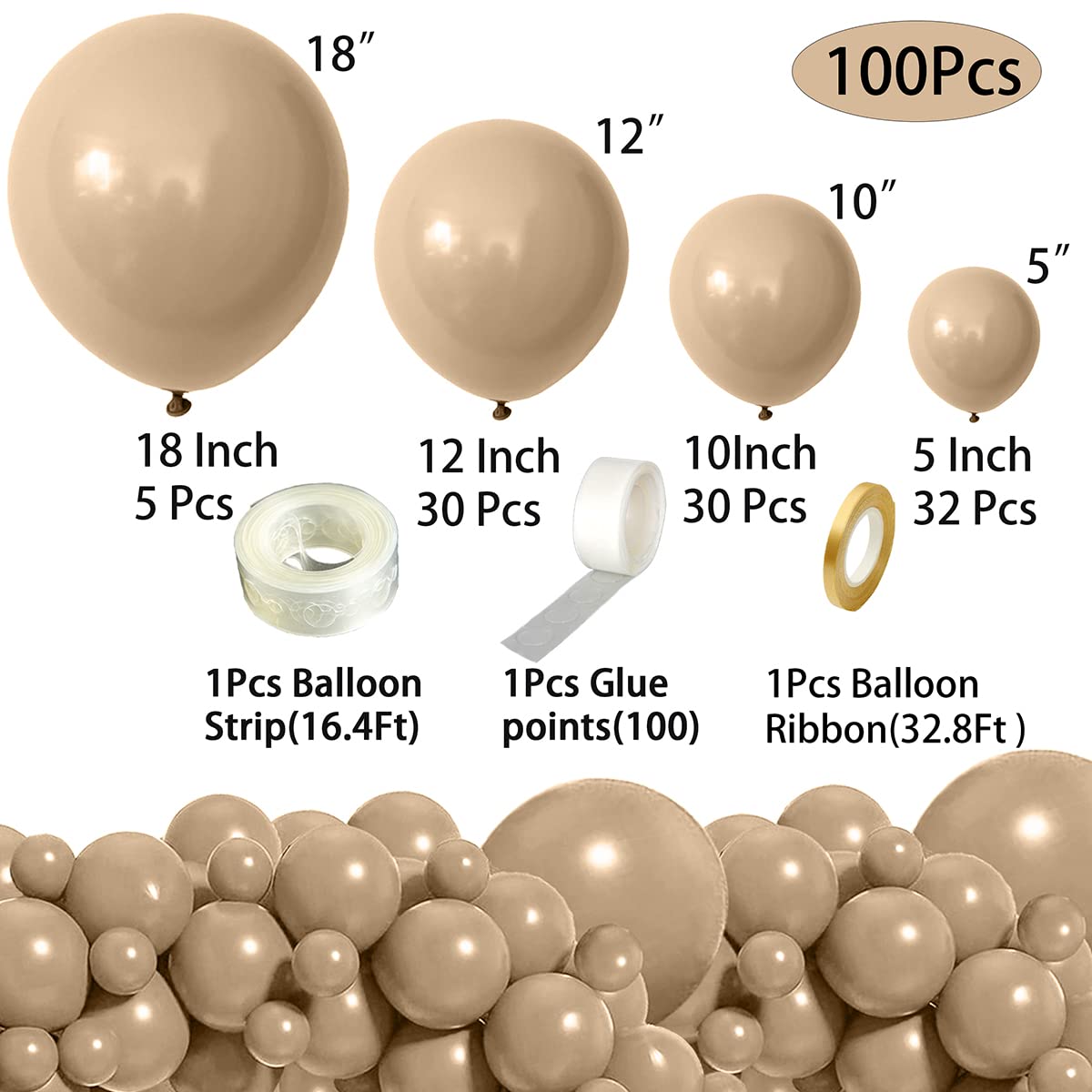 100 Pcs Nude Party Latex Balloons - 5/10/12/18 Inch Cream Balloons Beige Balloons, Neutral Color Balloons Garland Arch Kit Merry Chritmas/Graduation Balloons/Wedding/Party decorations