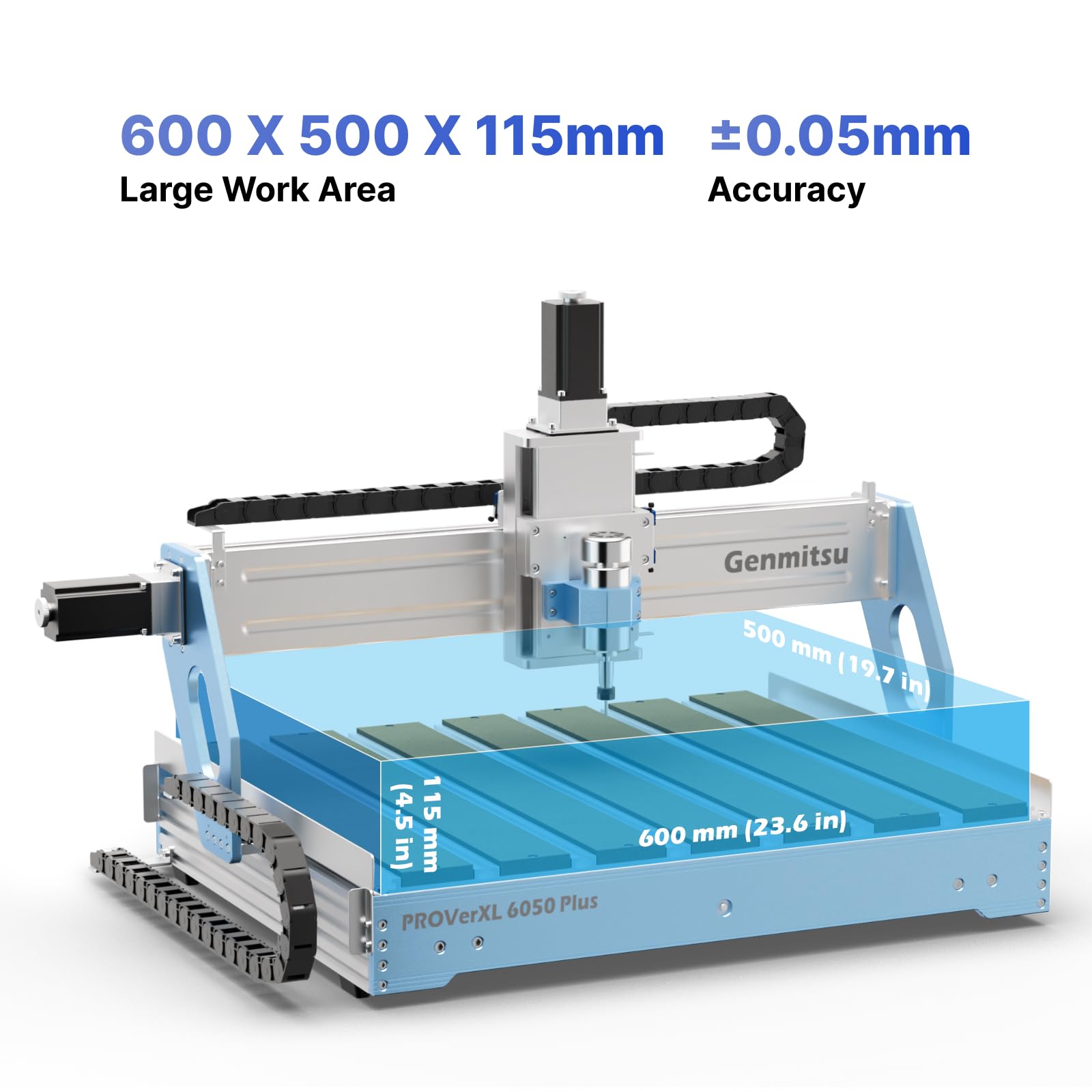 Genmitsu CNC Machine PROVerXL 6050 Plus for Metal Wood Acrylic MDF Carving, GRBL Control, 3 Axis Milling CNC Router Machine, Hybrid Table, Working Area 600 x 500 x 115mm (23.62" x 19.69" x 4.53")