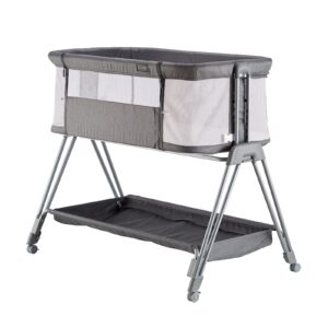 baby bassinets,bedside sleeper for baby, easy folding bedside crib 7 height adjustable with all mesh baby bed for infant newborn girl boy (light grey)