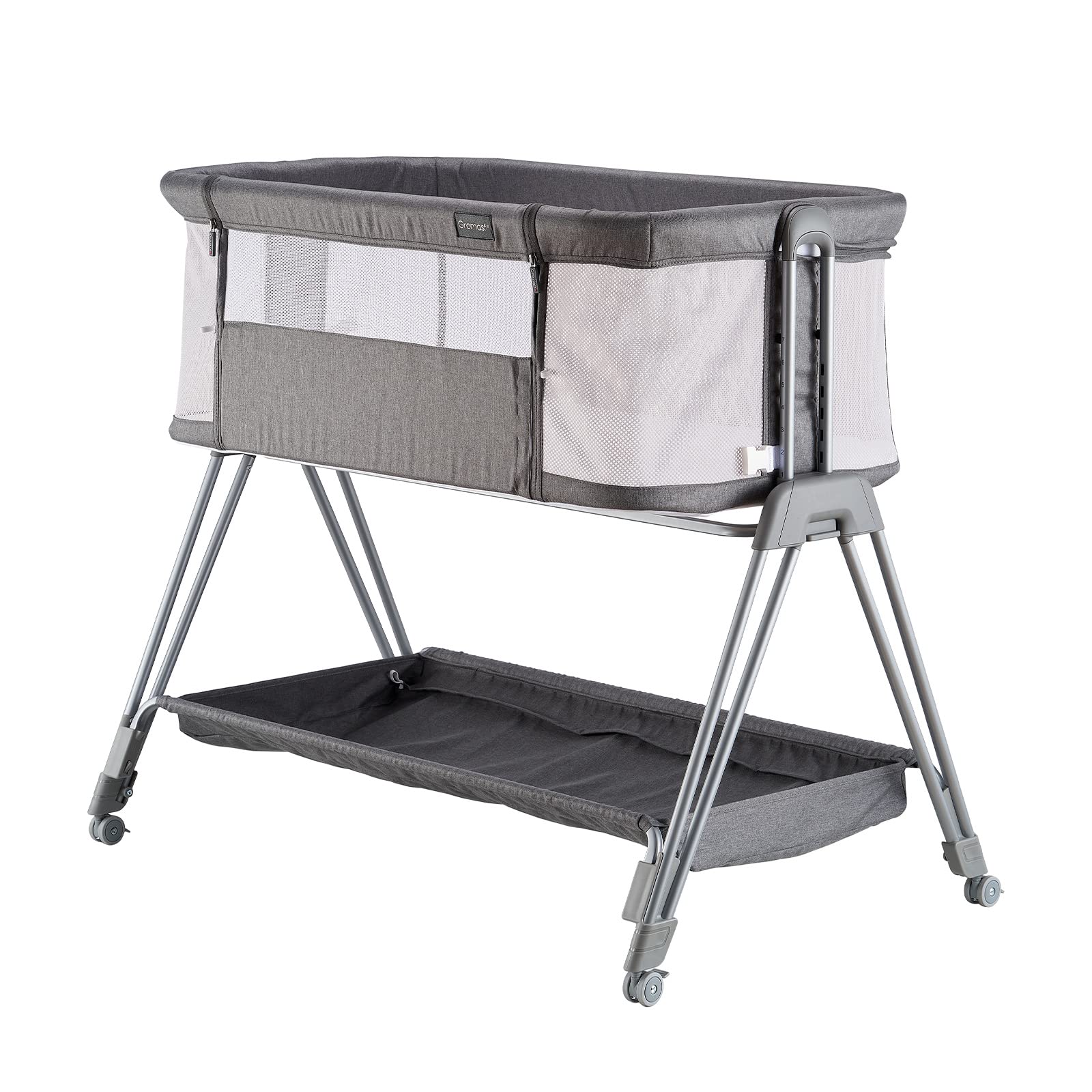 Baby Bassinets,Bedside Sleeper for Baby, Easy Folding Bedside Crib 7 Height Adjustable with All Mesh Baby Bed for Infant Newborn Girl Boy (Light Grey)