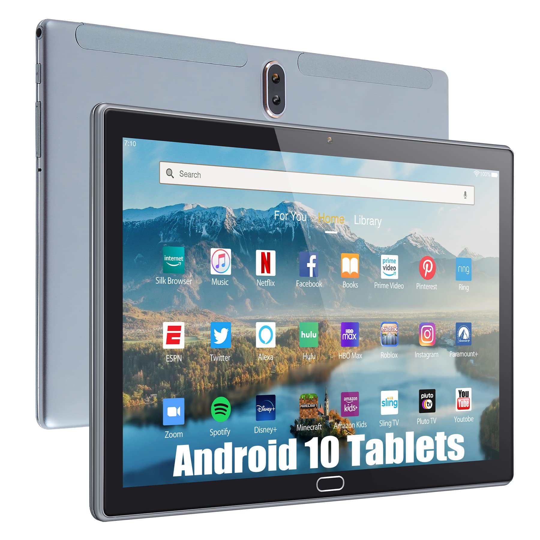 ZAOFEPU 2023 New Android Tablet 10 Inch WiFi HD Display Andorid 10.0GMS Tablets RAM 2+32GB, ROM 800 x 1280, Camera 500w, Type-c Charging Port -Silver Grey N10