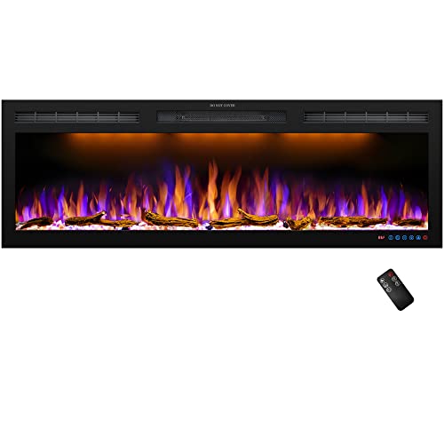 Dreamflame Modern Electric Fireplace 50inch, Recessed & Wall Mounted Fireplace Electric, Realistic Flame Effect and Heat Up Fast with Low Noise, Thermostat& Timer, 750W/1500W, Black