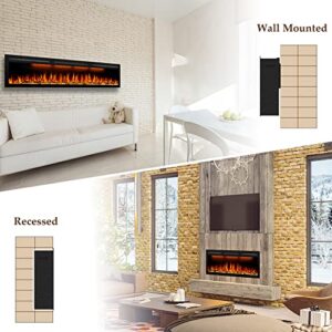 Dreamflame Modern Electric Fireplace 50inch, Recessed & Wall Mounted Fireplace Electric, Realistic Flame Effect and Heat Up Fast with Low Noise, Thermostat& Timer, 750W/1500W, Black