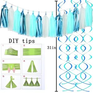 Blue Birthday Party Decorations, Blue Happy Birthday Banner for Kids Birthday Decorations, Blue Tissue Paper Tassels Garland Honeycomb Balls Swirls Streamers for Boys Girls Family Birthday Decorations