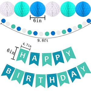 Blue Birthday Party Decorations, Blue Happy Birthday Banner for Kids Birthday Decorations, Blue Tissue Paper Tassels Garland Honeycomb Balls Swirls Streamers for Boys Girls Family Birthday Decorations