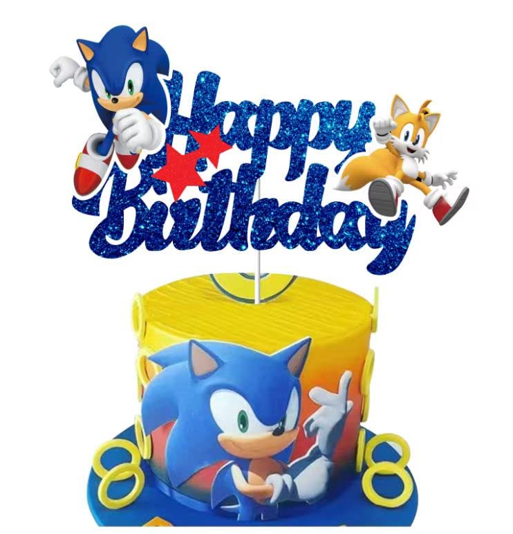 Sonic Happy Birthday Cake Toppers, Hedgehog Birthday Party Cake Decorations Supplies for Boys, Kids, 13pcs