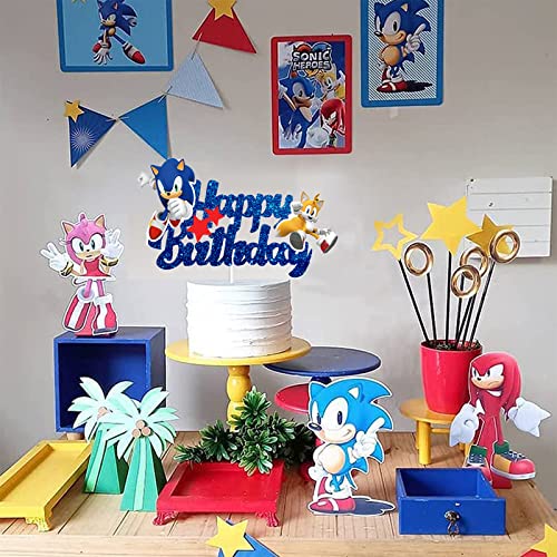 Sonic Happy Birthday Cake Toppers, Hedgehog Birthday Party Cake Decorations Supplies for Boys, Kids, 13pcs