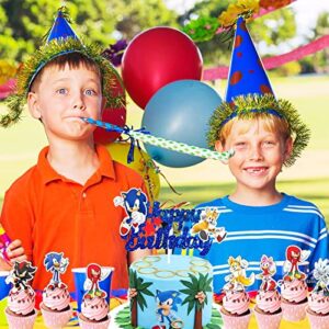 Sonic Happy Birthday Cake Toppers, Hedgehog Birthday Party Cake Decorations Supplies for Boys, Kids, 13pcs