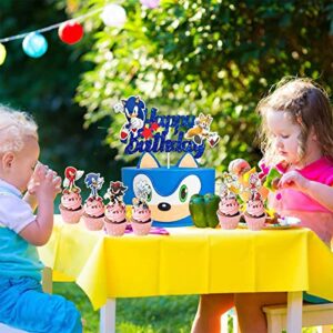 Sonic Happy Birthday Cake Toppers, Hedgehog Birthday Party Cake Decorations Supplies for Boys, Kids, 13pcs