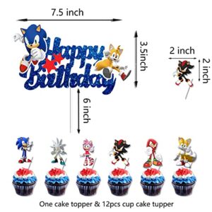 Sonic Happy Birthday Cake Toppers, Hedgehog Birthday Party Cake Decorations Supplies for Boys, Kids, 13pcs