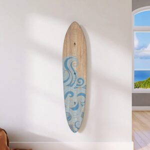 headwaters wooden surfboard growth chart - kids' room & playroom decor with wall-mounted - wood w/blue wave color (9.5" wide x 46 tall)